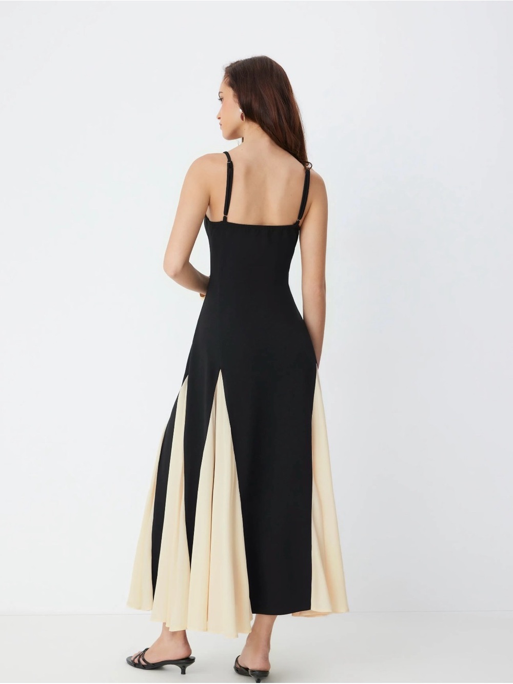 Cider Black Midi Slip Dress with Cream Panels - Picture 4 of 6